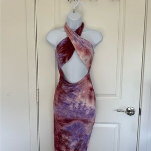 Fashion Nova Backless Tie-Dye Dress - Purple and Red